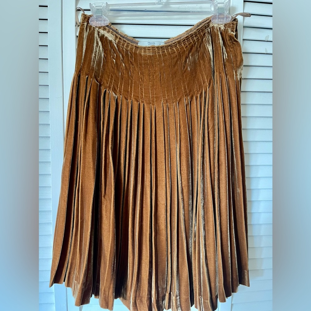 PRADA Size 40 Copper Viscose & Silk Pleated Circle Skirt